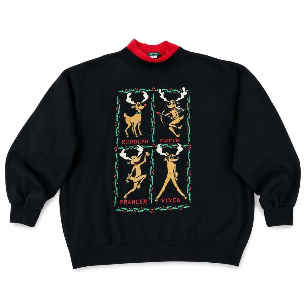 VTG Nutcracker Christmas Sweatshirt‎ 2X Made in USA Rudolph Cupid Prancer Vixen